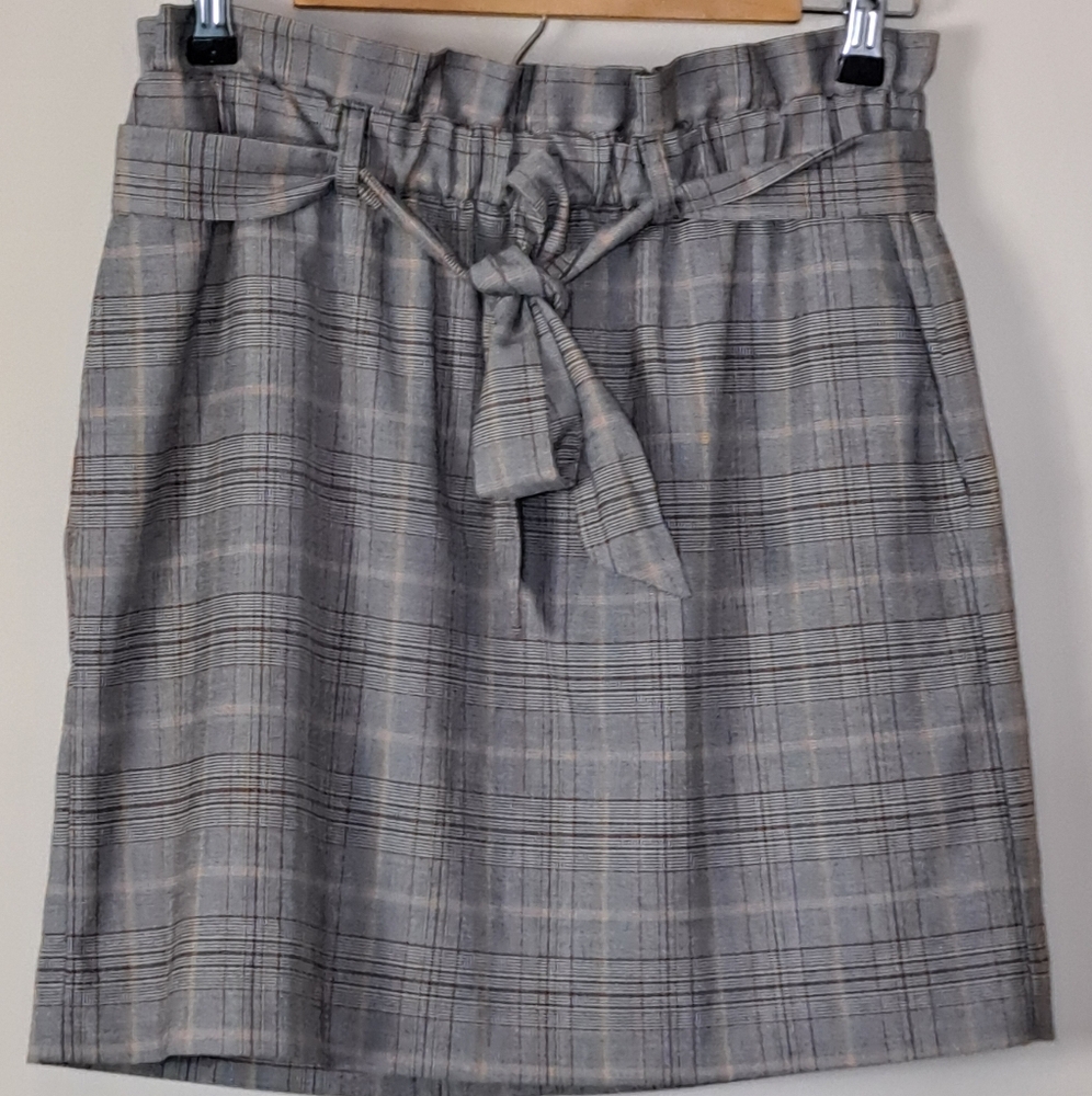 Express Skirt Womens Plaid Y2K Dark Academia Preppy Paper Bag Belted
